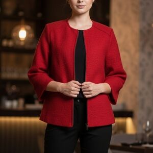 Marisa&Marie🇮🇹MADE IN ITALY Boxy WOOL Blend Chic TRUE RED❤Blazer Sz M to L